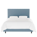 Queen Channel Bed Light Blue Velvet Q13332
