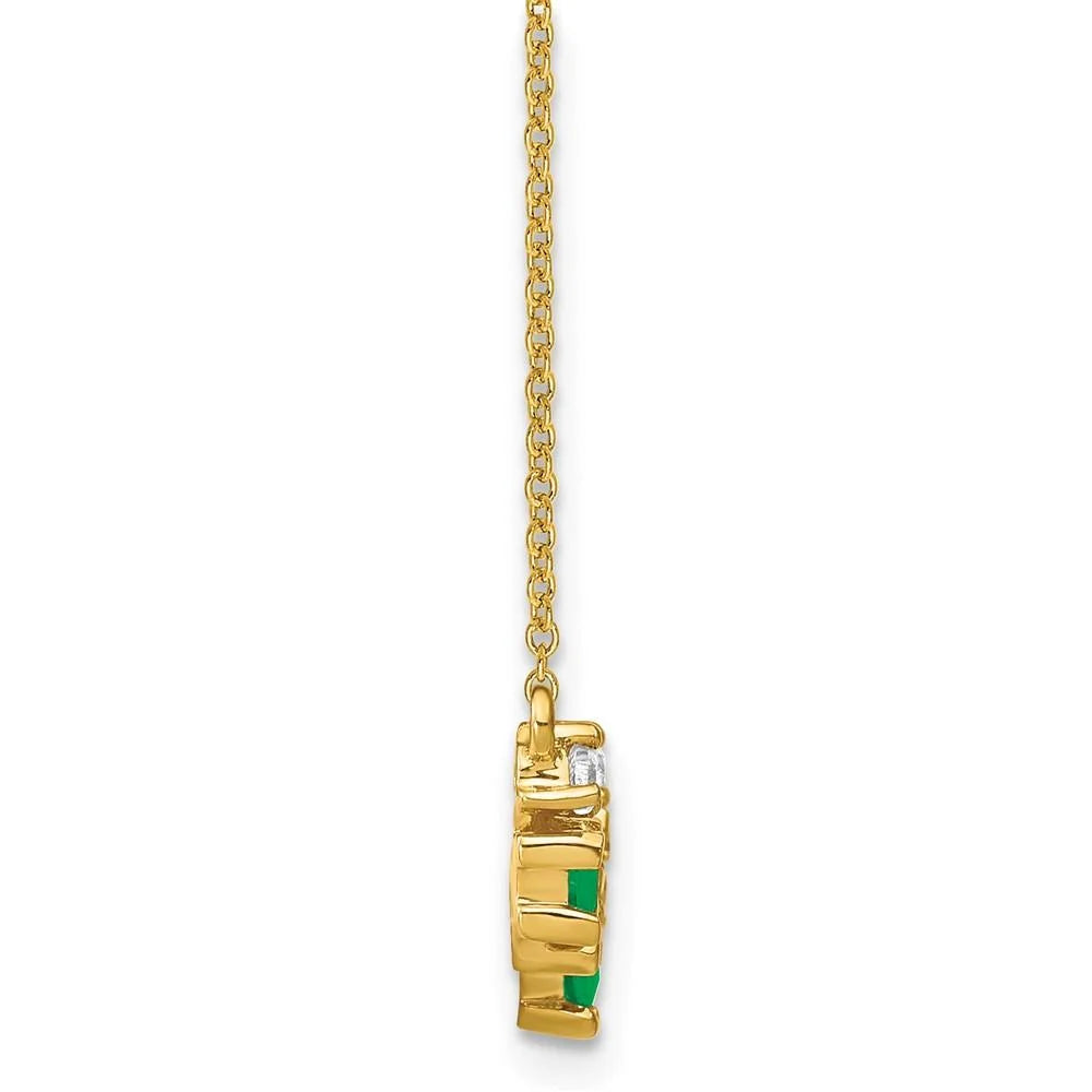 14K Yellow Gold Emerald and Real Diamond 18 inch Necklace V3441