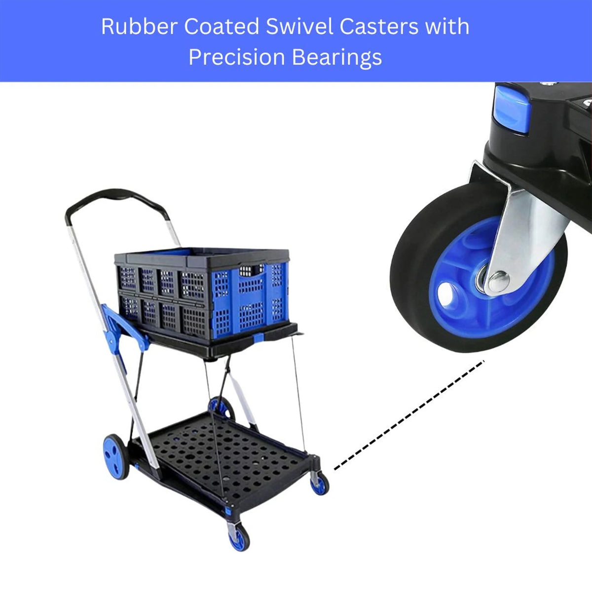 2-Tier Folding Utility Cart with Collapsible Crate D659718