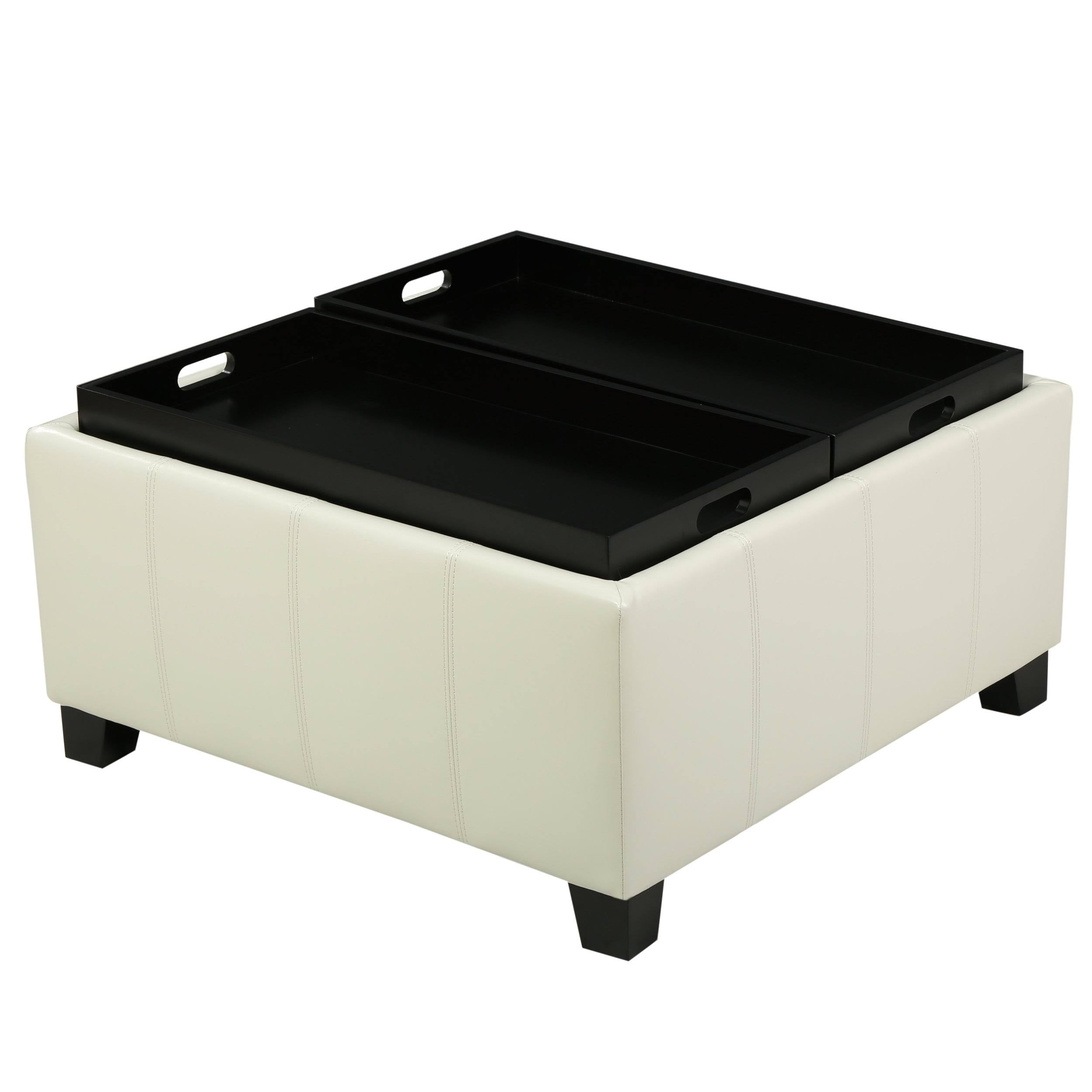 Red Leather Storage Ottoman V5275
