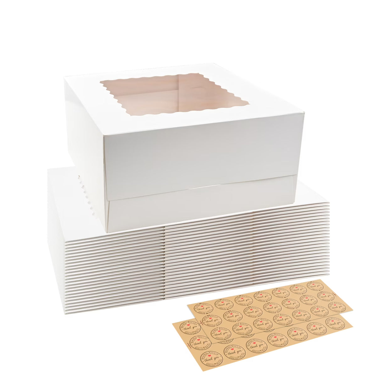 Cake Box with Window 24 PCS, 10x10x5 Inches White Bakery Boxes X60087