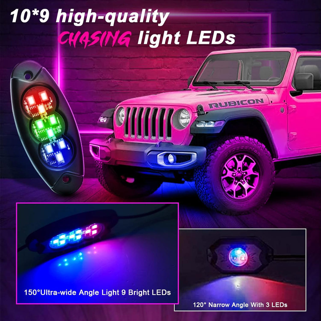 10 Pods RGB Rock Lights for Trucks SUV ATV UTV Off Road, Waterproof IP68 G5252