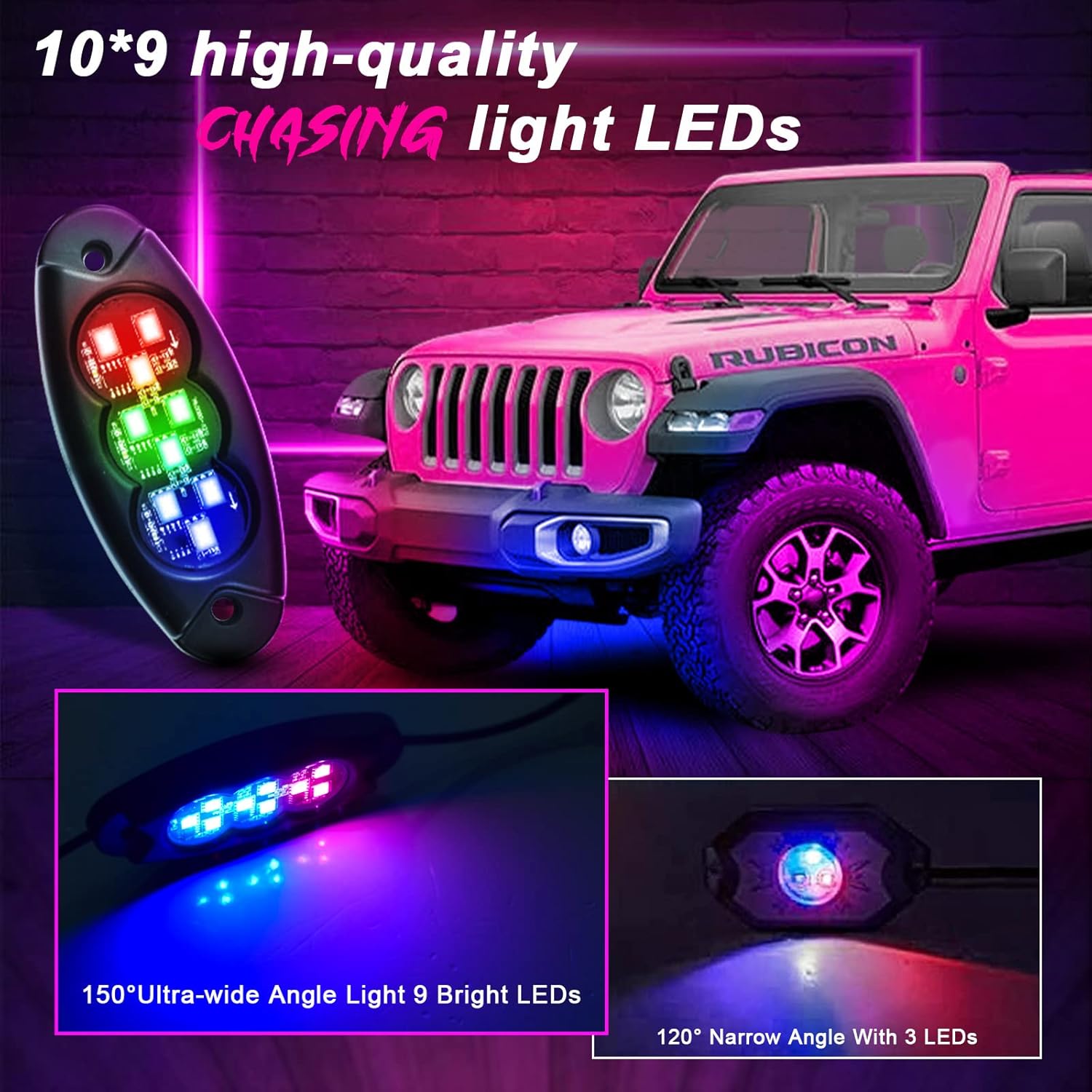 10 Pods RGB Rock Lights for Trucks SUV ATV UTV Off Road, Waterproof IP68 G5252
