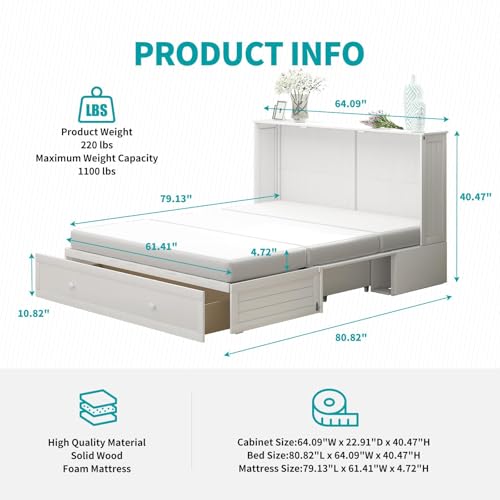 Queen Murphy Bed with Tri-fold Mattress and Storage Drawers H41844