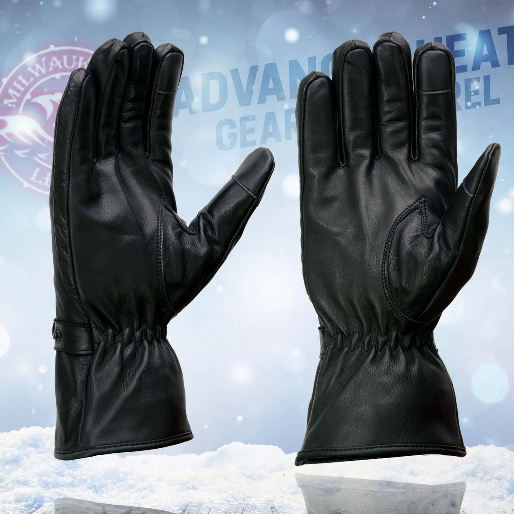 Black Leather Heated Winter Gloves with Battery X-Large S192