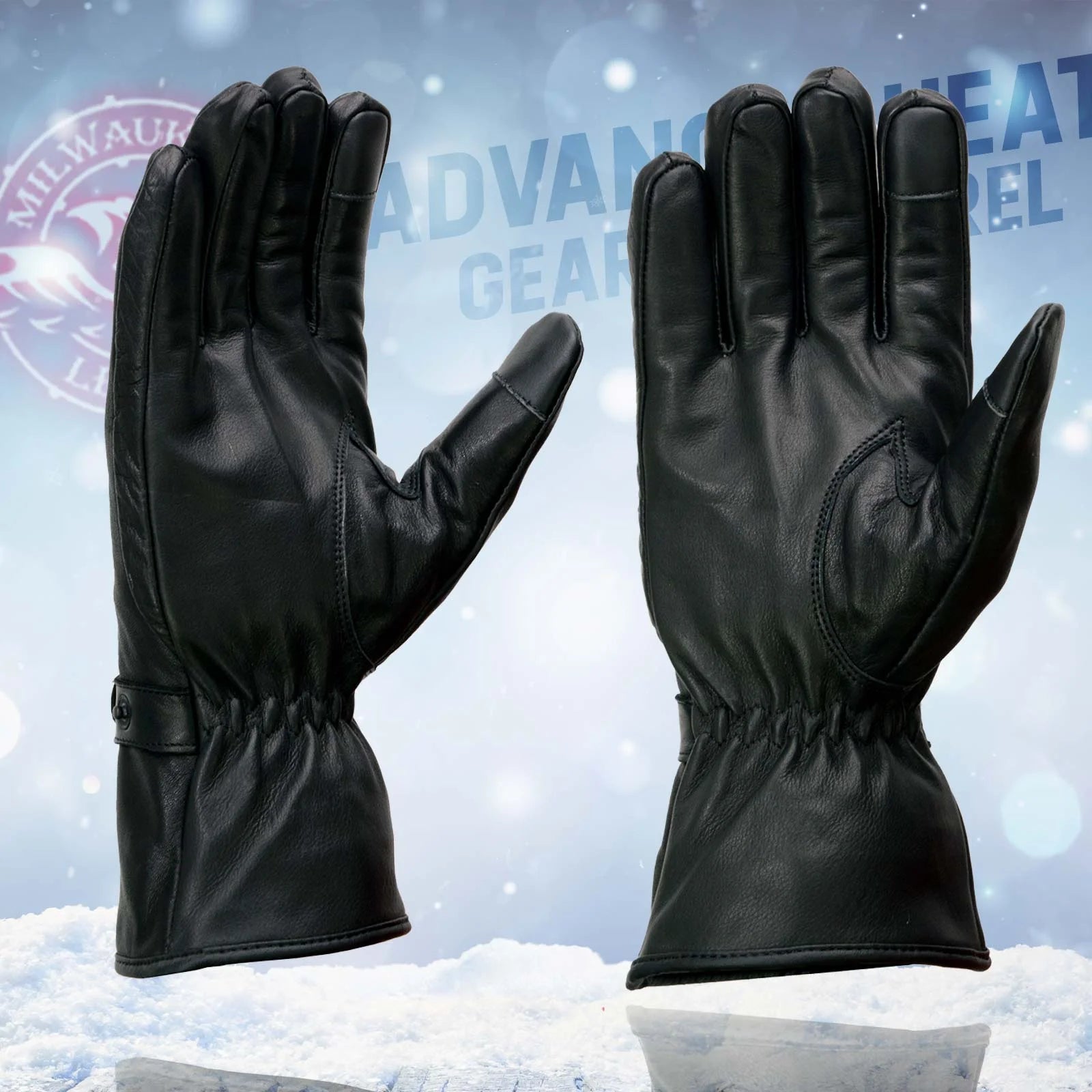 Black Leather Heated Winter Gloves with Battery X-Large S192