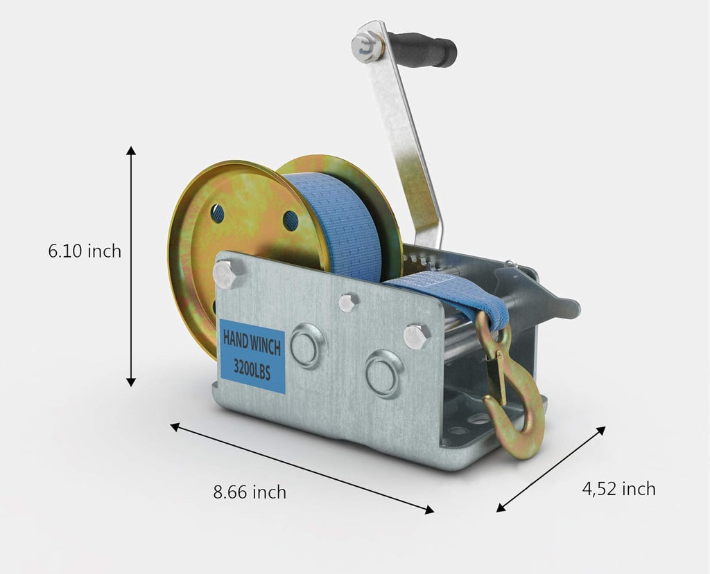 3200lbs Heavy Duty Hand Crank Winch with 32ft Strap, Pack of 2 P68925