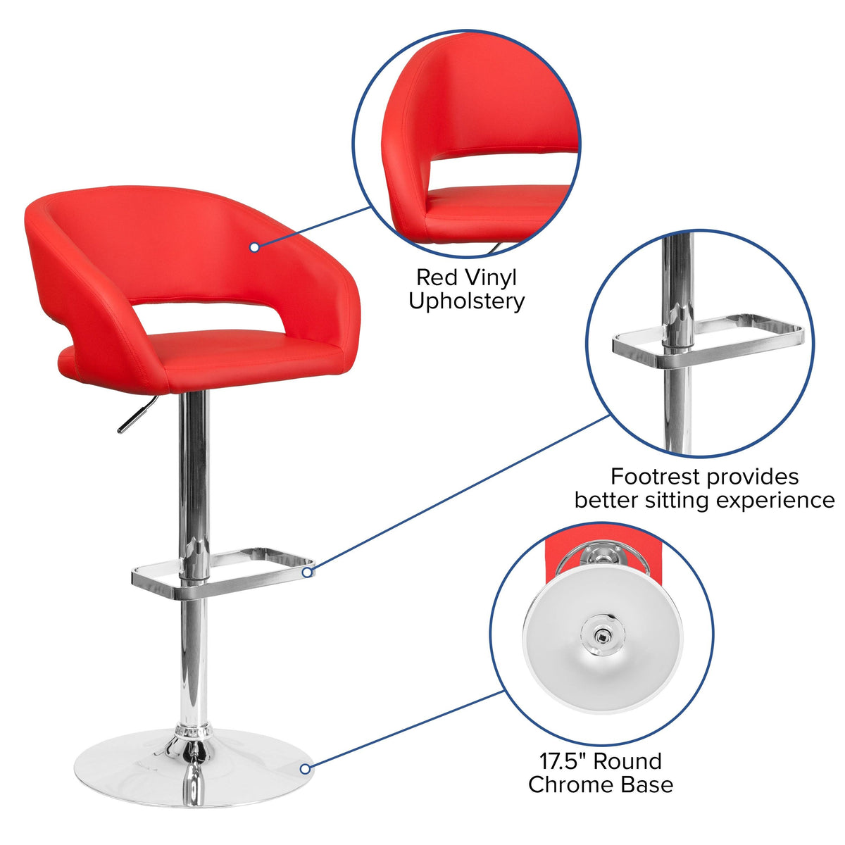 Chrome Base Adjustable Height Bar Stool (Grey Fabric) I5407