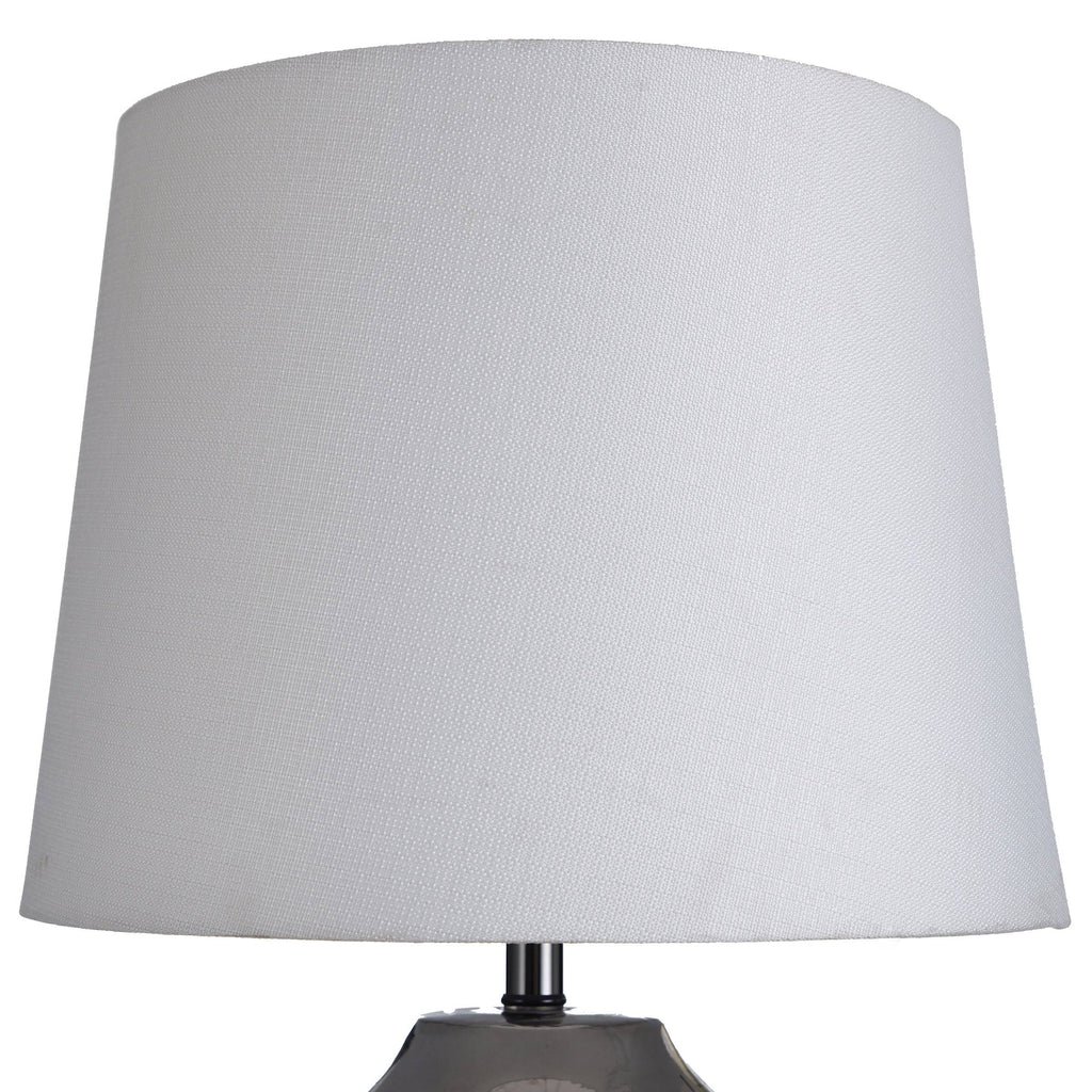 Silver Ceramic Column Table Lamp with Black Nickel Base J89559