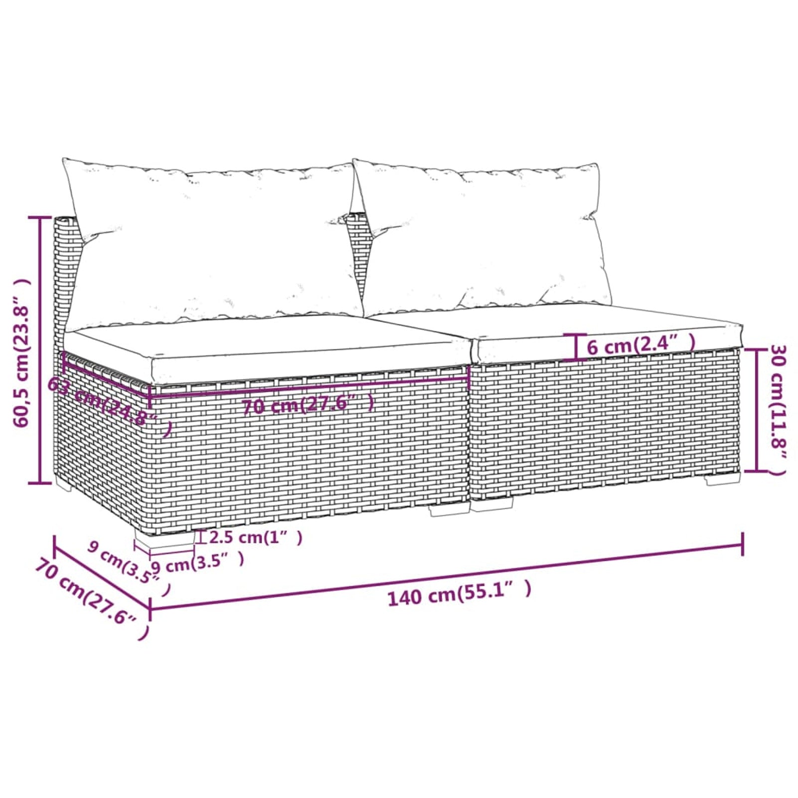 2 Piece Patio Furniture Set with Cushions Poly Rattan Brown I102839