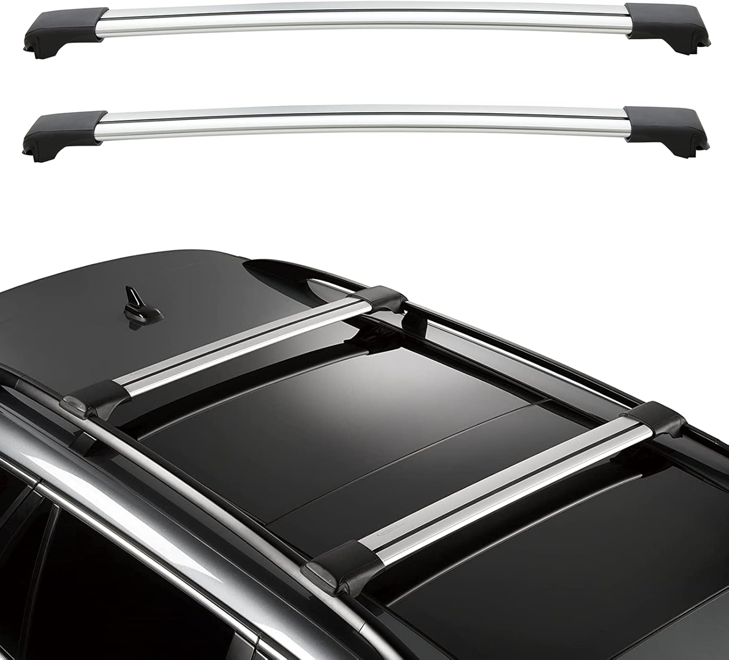 Aluminum Cross Bars for Car with Raised Side Rails, 150LBS Capacity, 52 Inches, Pack of 2 Q680129