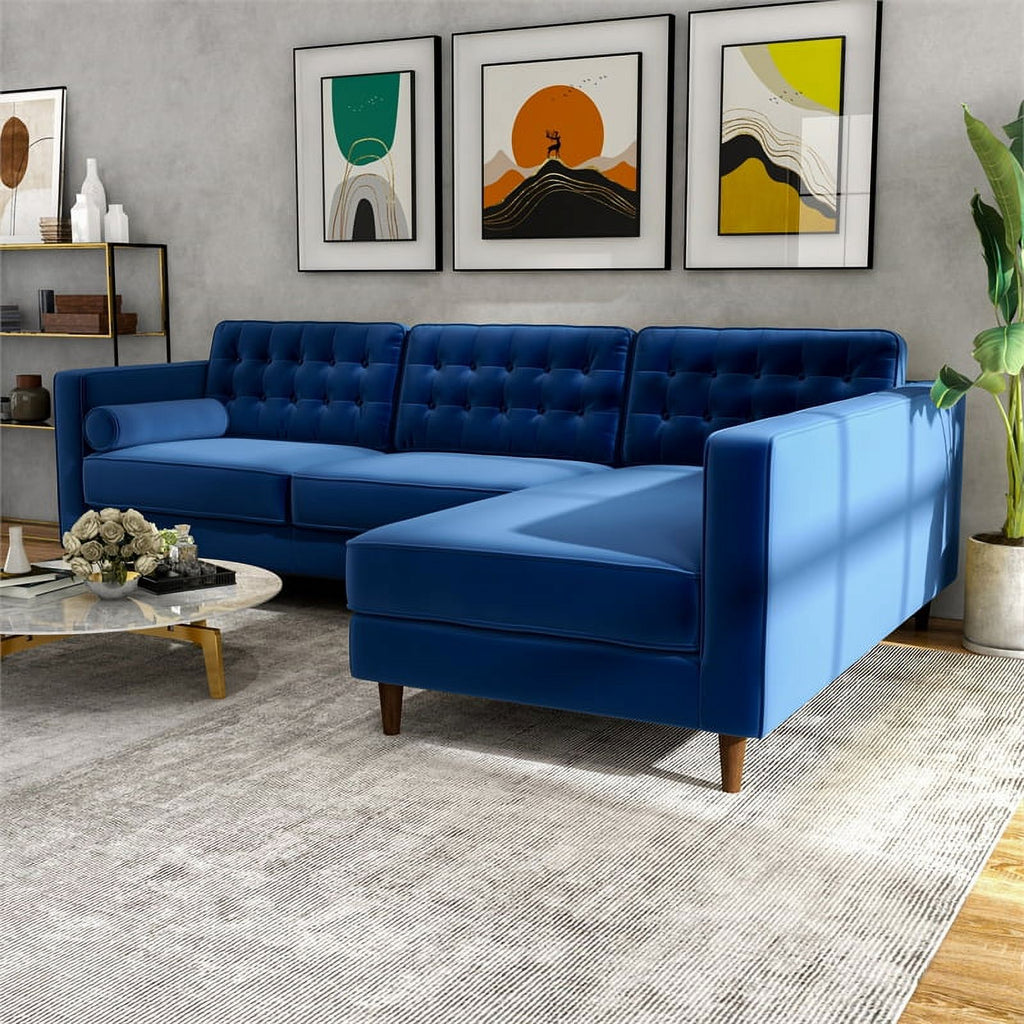 Blue Velvet L-Shaped Right-Facing Sectional E932