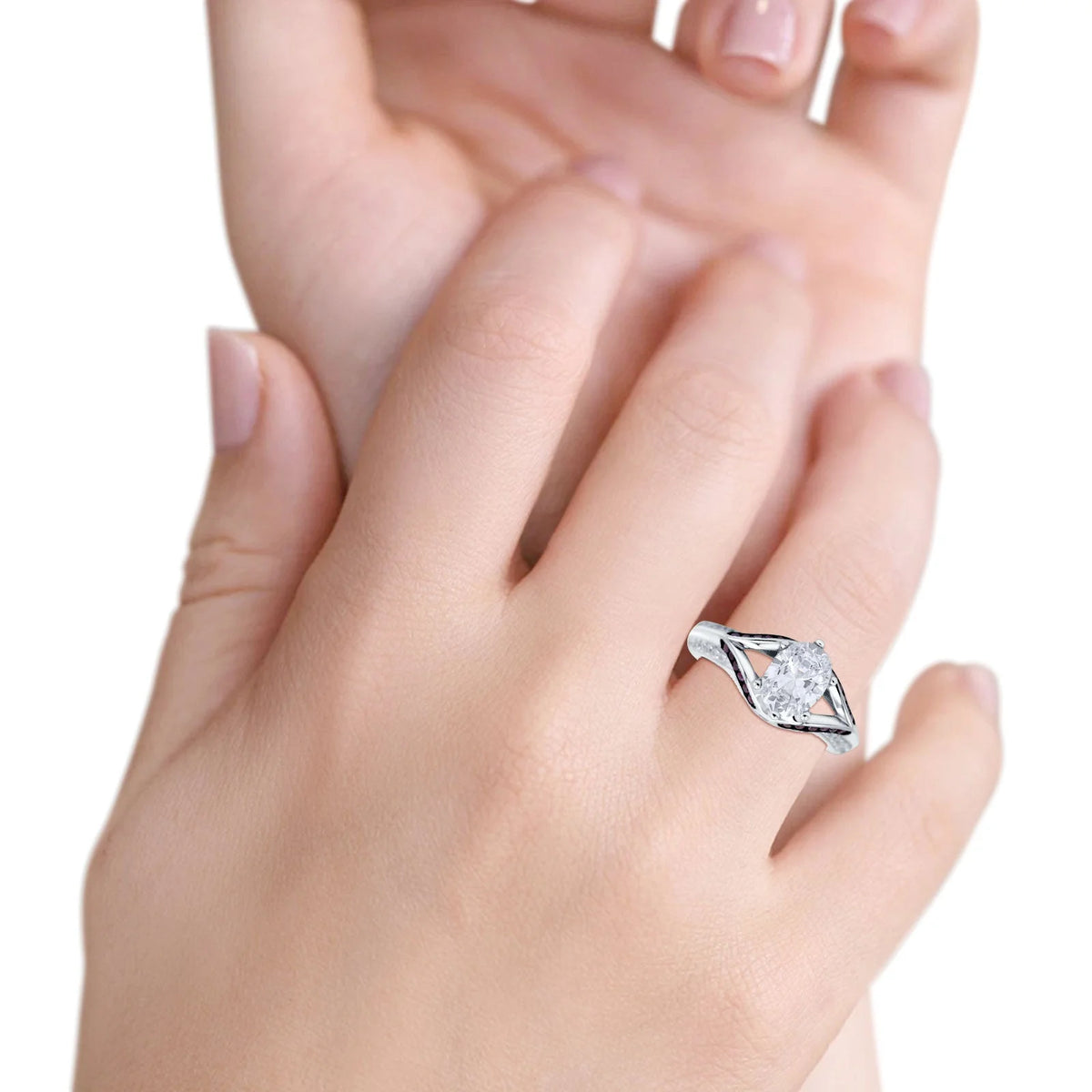 Split Shank Halo Oval Engagement Ring 925 Sterling Silver Y44106
