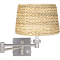 Brushed Nickel Swing Arm Wall Lamp with Woven Seagrass Shade V2061