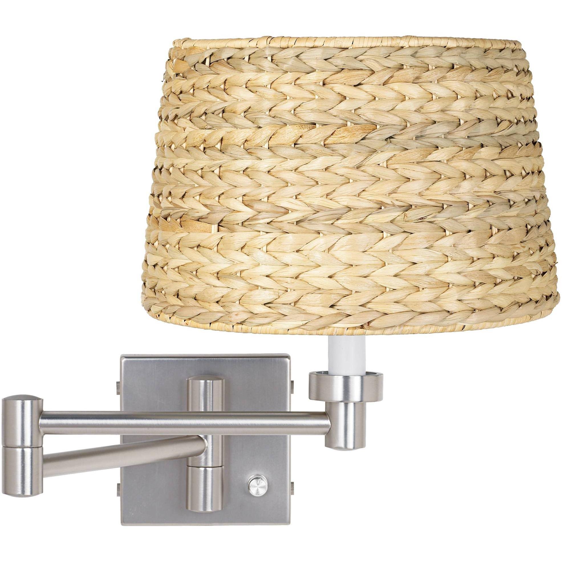 Brushed Nickel Swing Arm Wall Lamp with Woven Seagrass Shade V2061