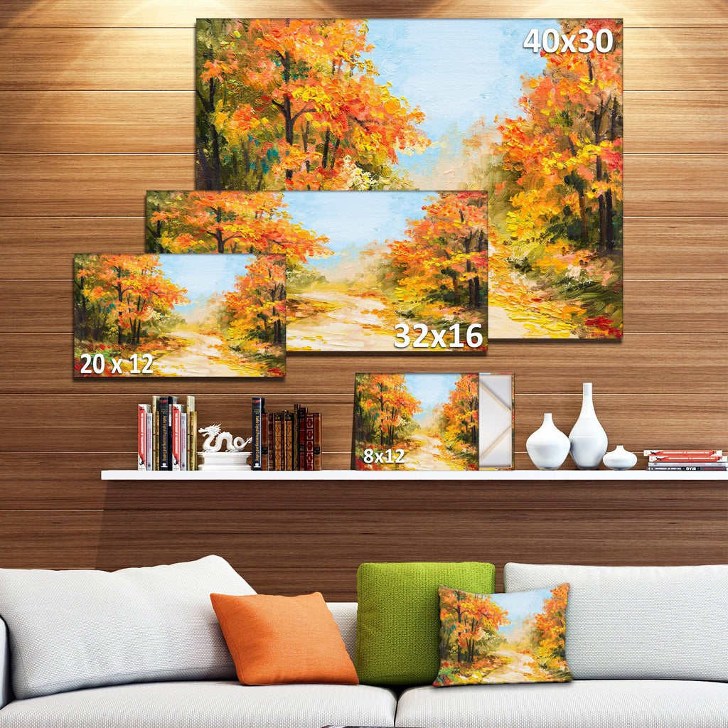 Path in Autumn Forest Landscape Canvas Artwork Print 40 in. Wide x 30 in. High C83928