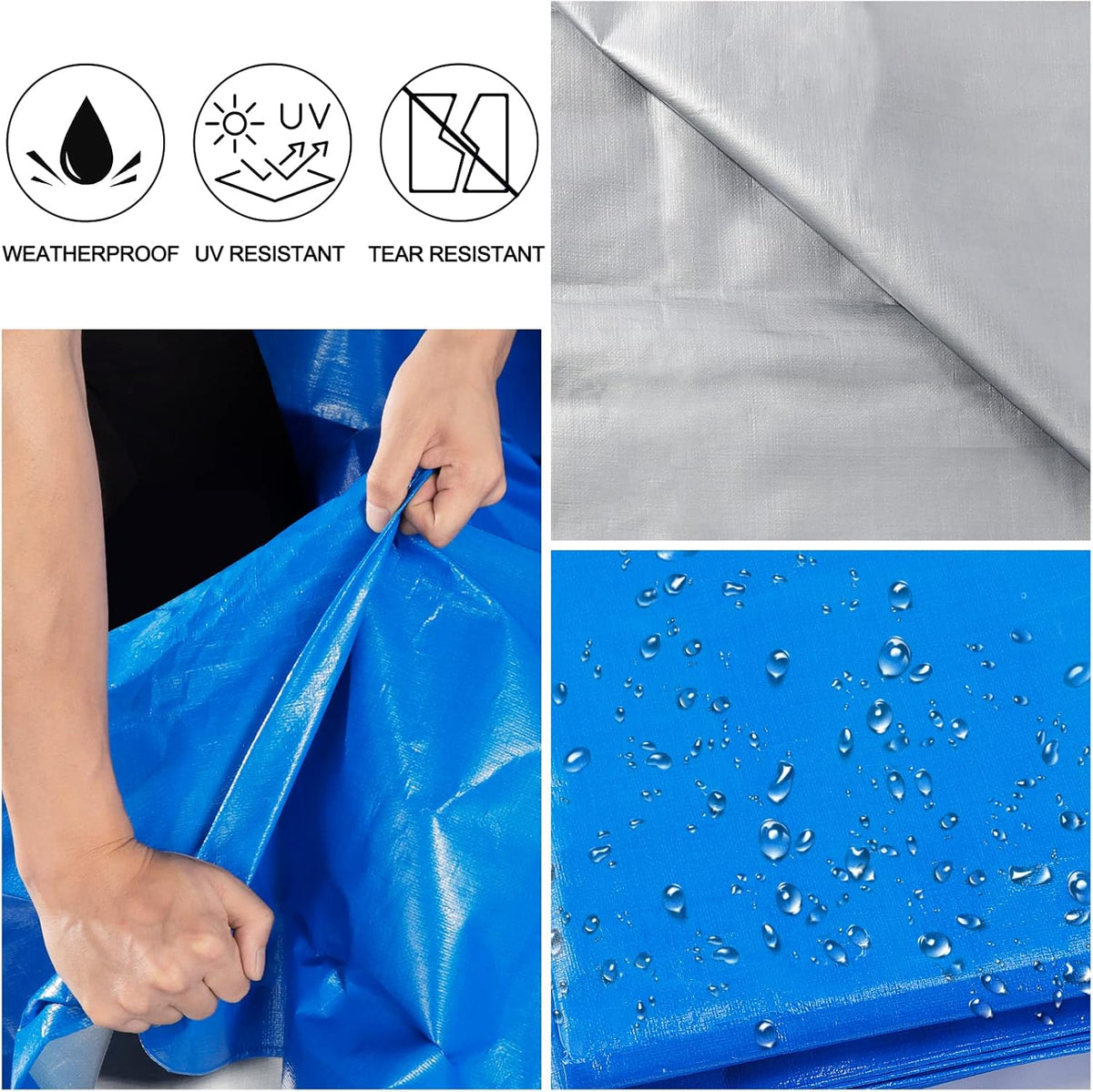 Blue 16x20 Heavy Duty Waterproof Plastic Tarpaulin with Metal Grommets H341