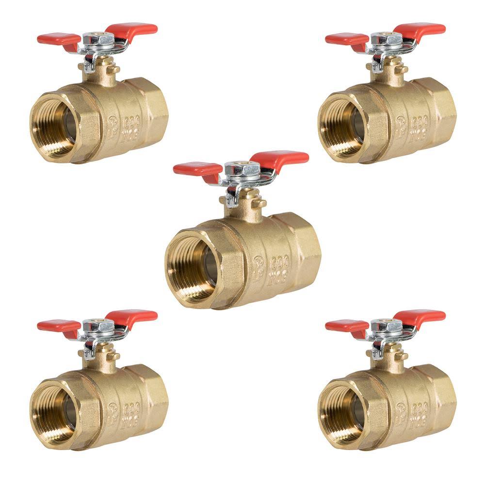 1 in. FIP x 1 in. FIP Brass Full Port Ball Valve with T-Handle (5-Pack) F542135