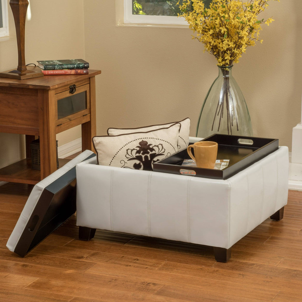 Red Leather Storage Ottoman V5275