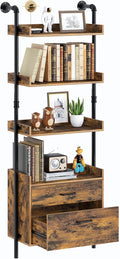 Industrial Bookshelf with 2 Wood Drawers, 4-Tier, Rustic Brown Z95992