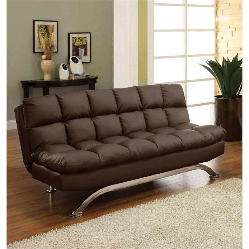 Dark Brown Faux Leather Sleeper Sofa Bed R69186