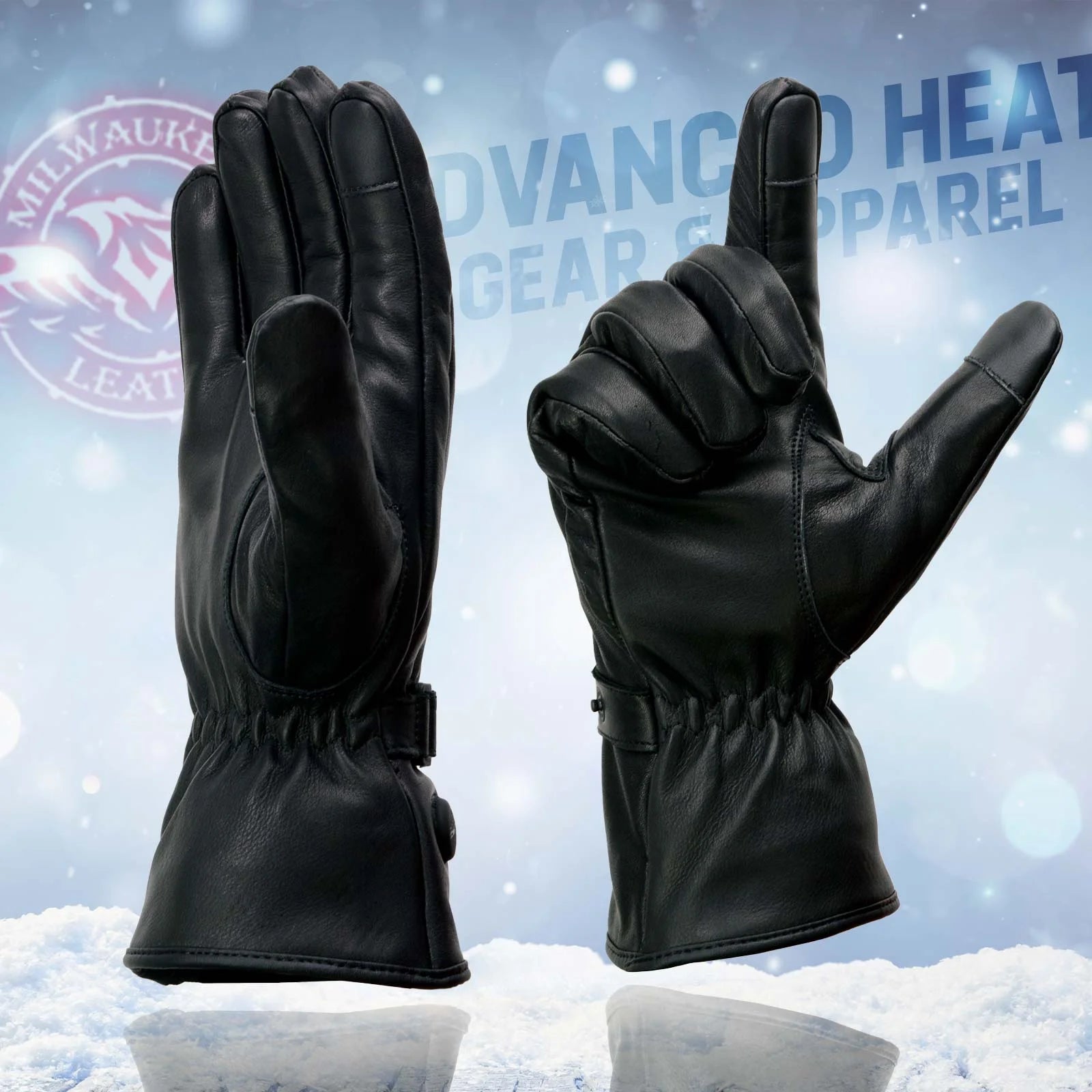 Black Leather Heated Winter Gloves with Battery X-Large S192