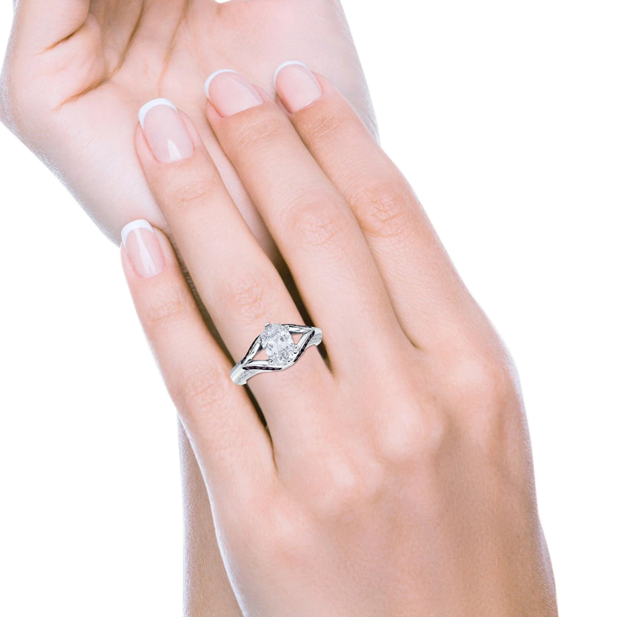 Split Shank Halo Oval Engagement Ring 925 Sterling Silver Y44106