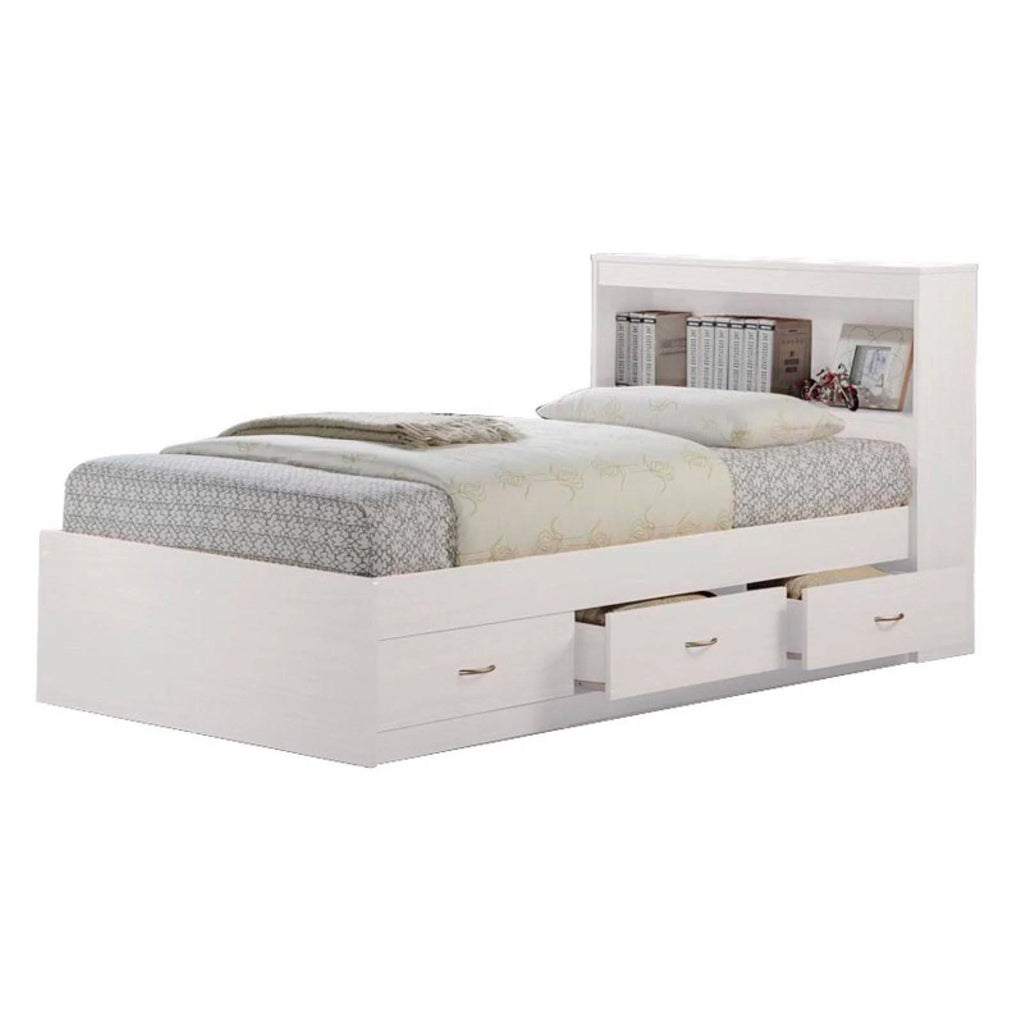 Twin-size Captain Bed with 3-Drawers and Headboard White U819