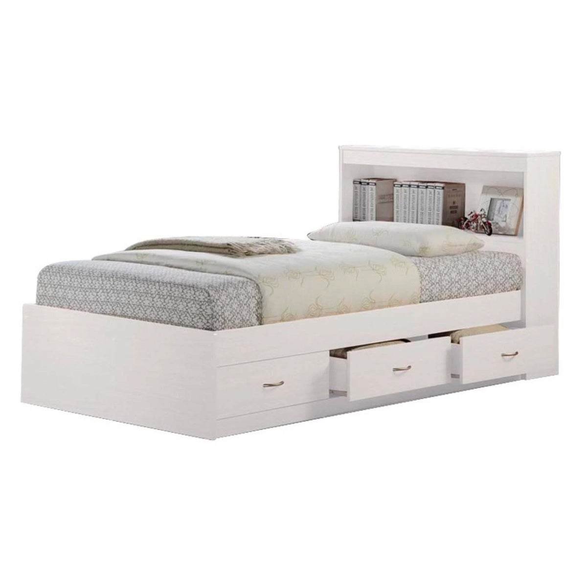 Twin-size Captain Bed with 3-Drawers and Headboard White U819