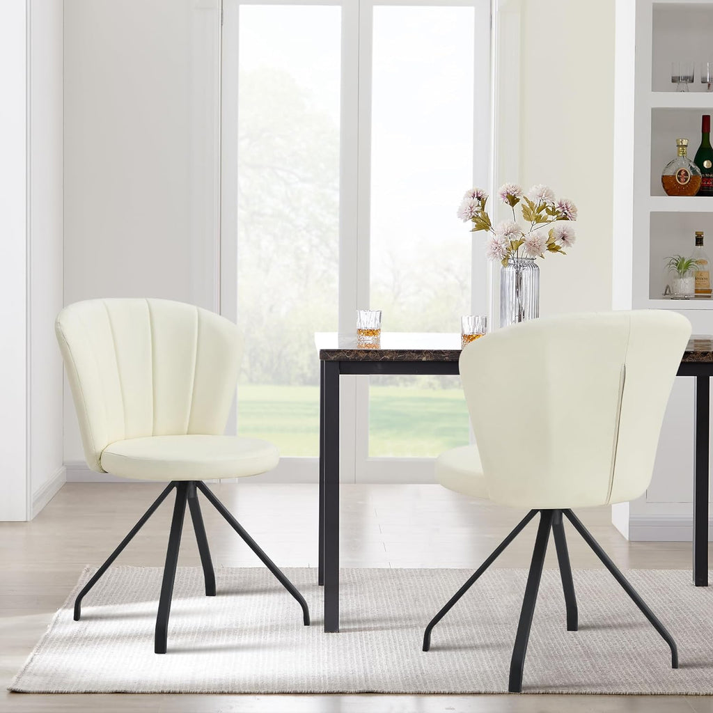 Milk White 360° Swivel PU Vanity Chair V5806