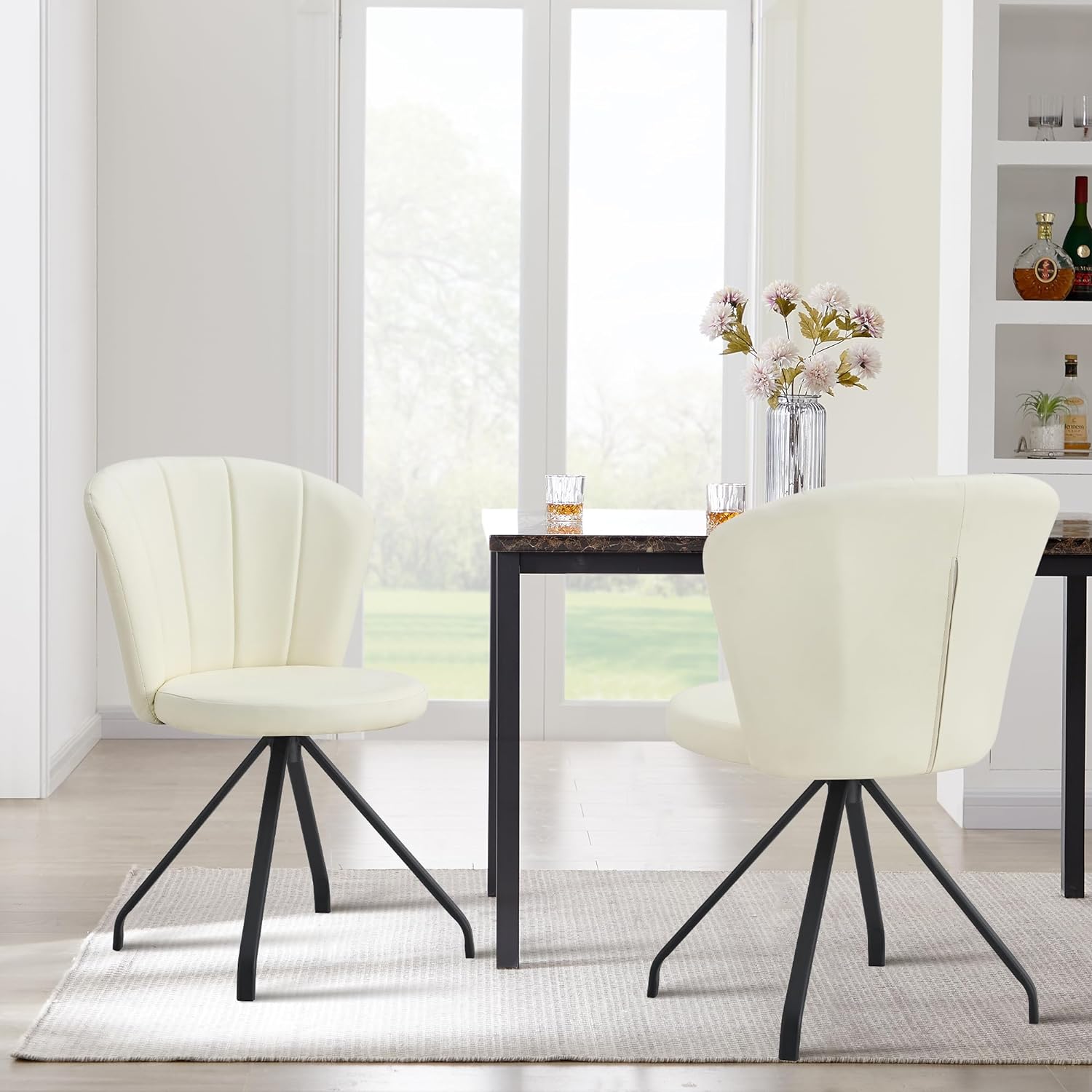 Milk White 360° Swivel PU Vanity Chair V5806