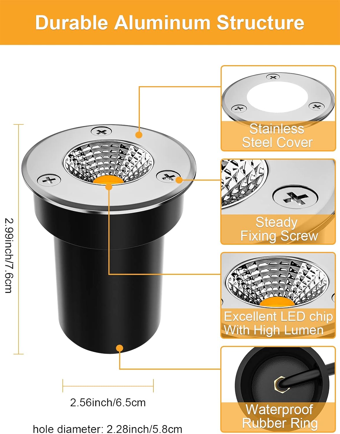 8 Pack 3W LED Warm White Well Lights V370