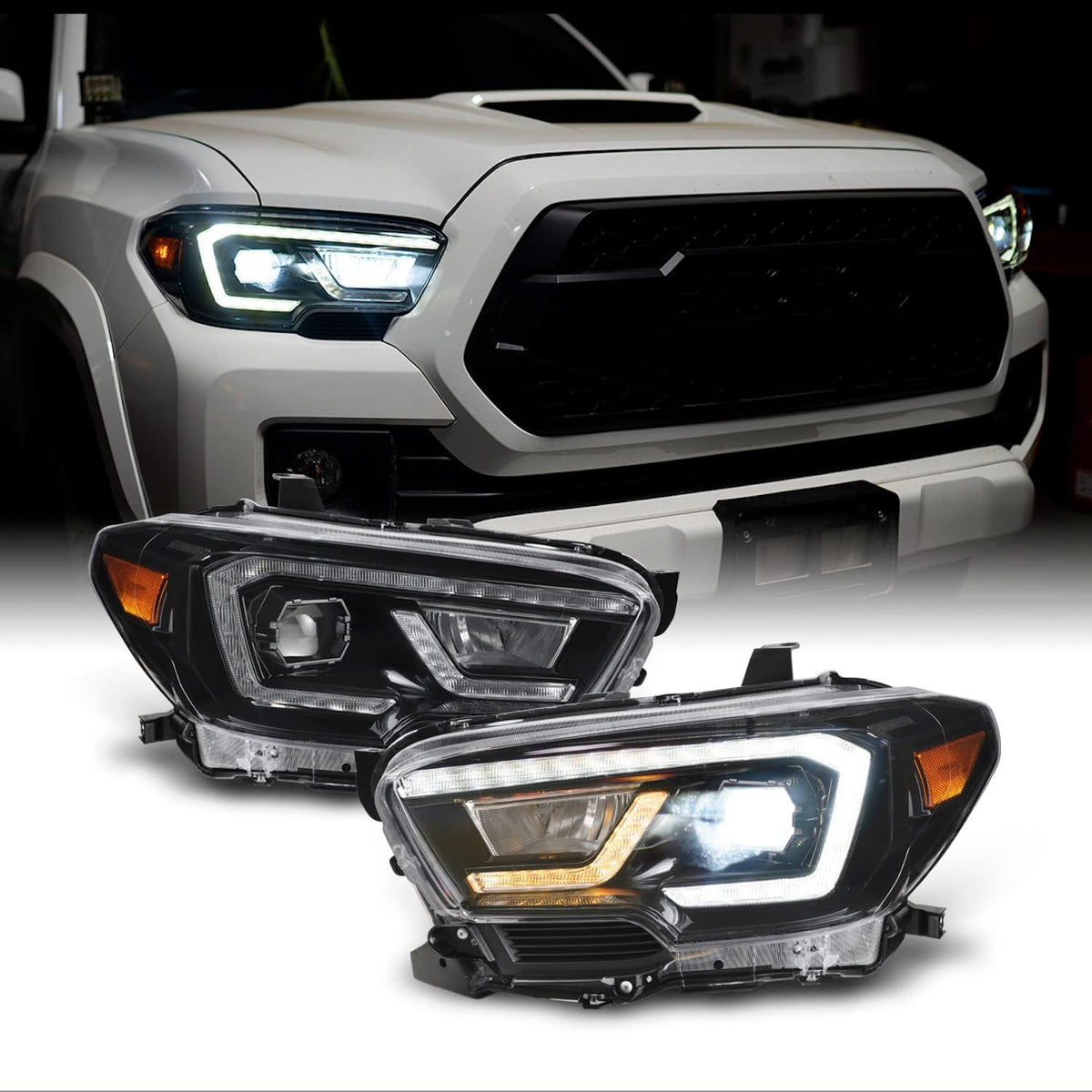 Black LED Projector Headlights Assemblies W26834