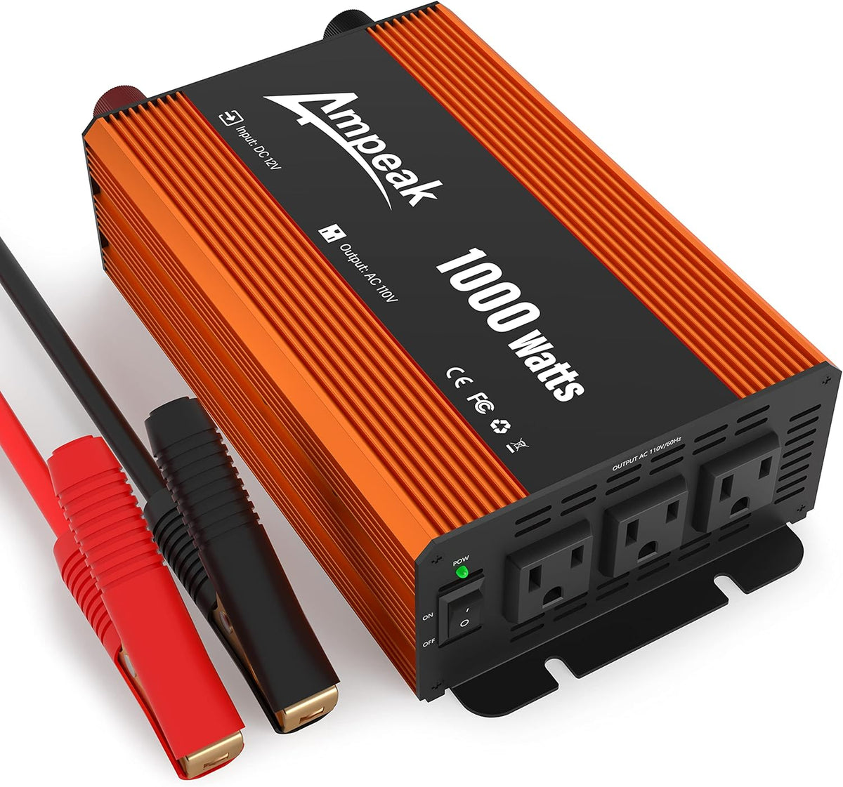1000W Power Inverter 12V to 110V DC to AC Converter with 3 AC Outlets H24937
