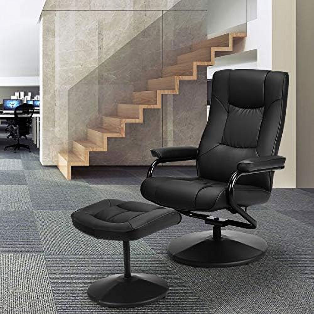 Black PU Leather Swivel Recliner Chair with Footrest Ottoman Set Z4855