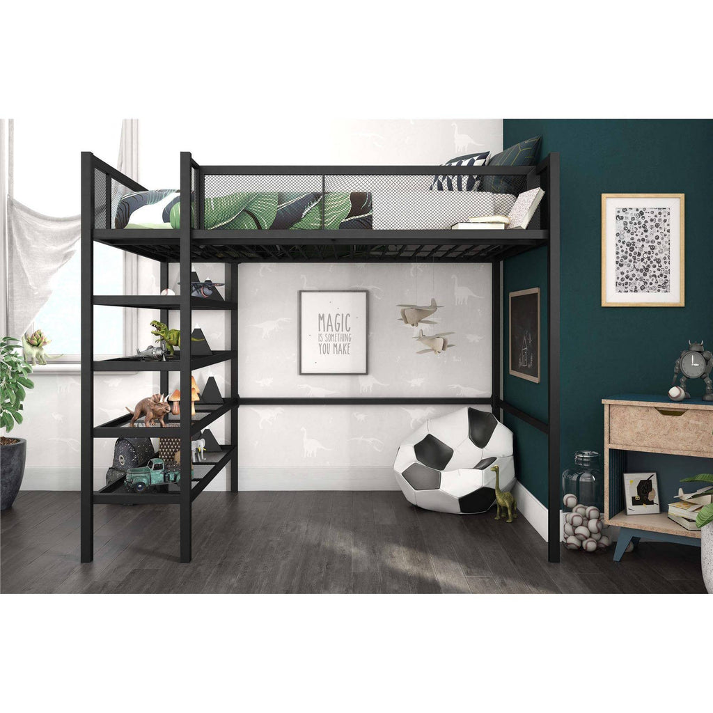 Black Metal Storage Loft with Bookcase L71397