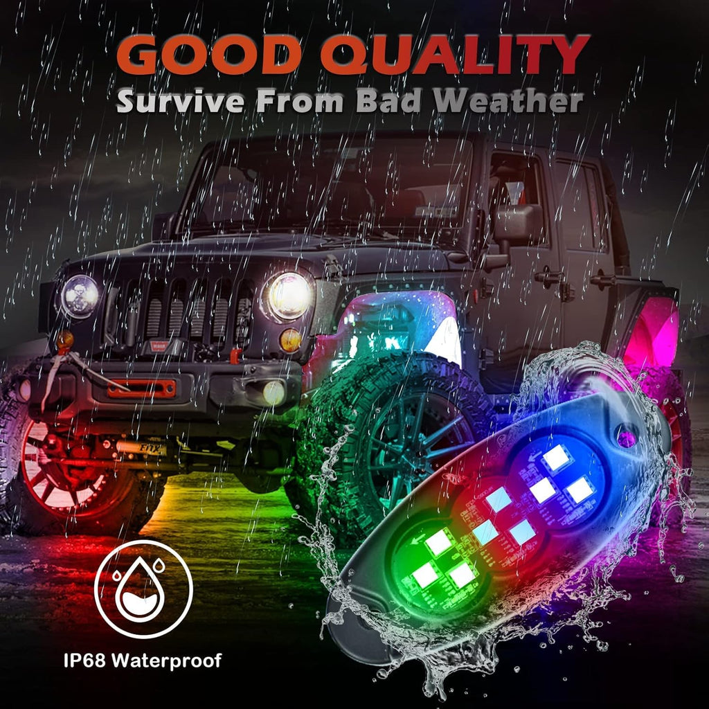 10 Pods RGB Rock Lights for Trucks SUV ATV UTV Off Road, Waterproof IP68 G5252