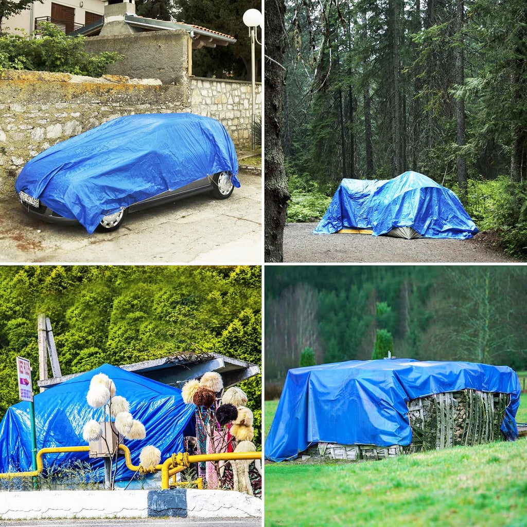 Blue 16x20 Heavy Duty Waterproof Plastic Tarpaulin with Metal Grommets H341