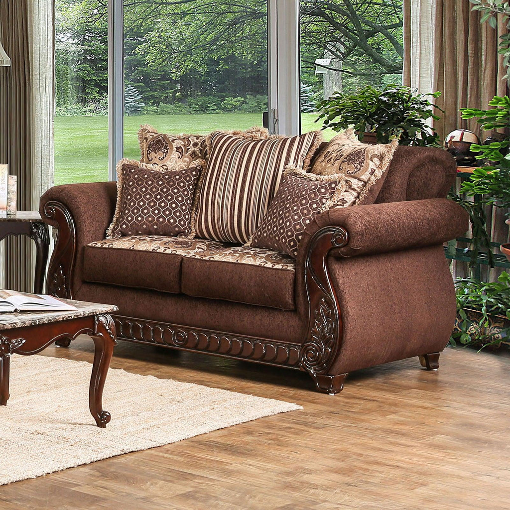 Brown & Gold Fabric Living Room Set 3pcs Z270926
