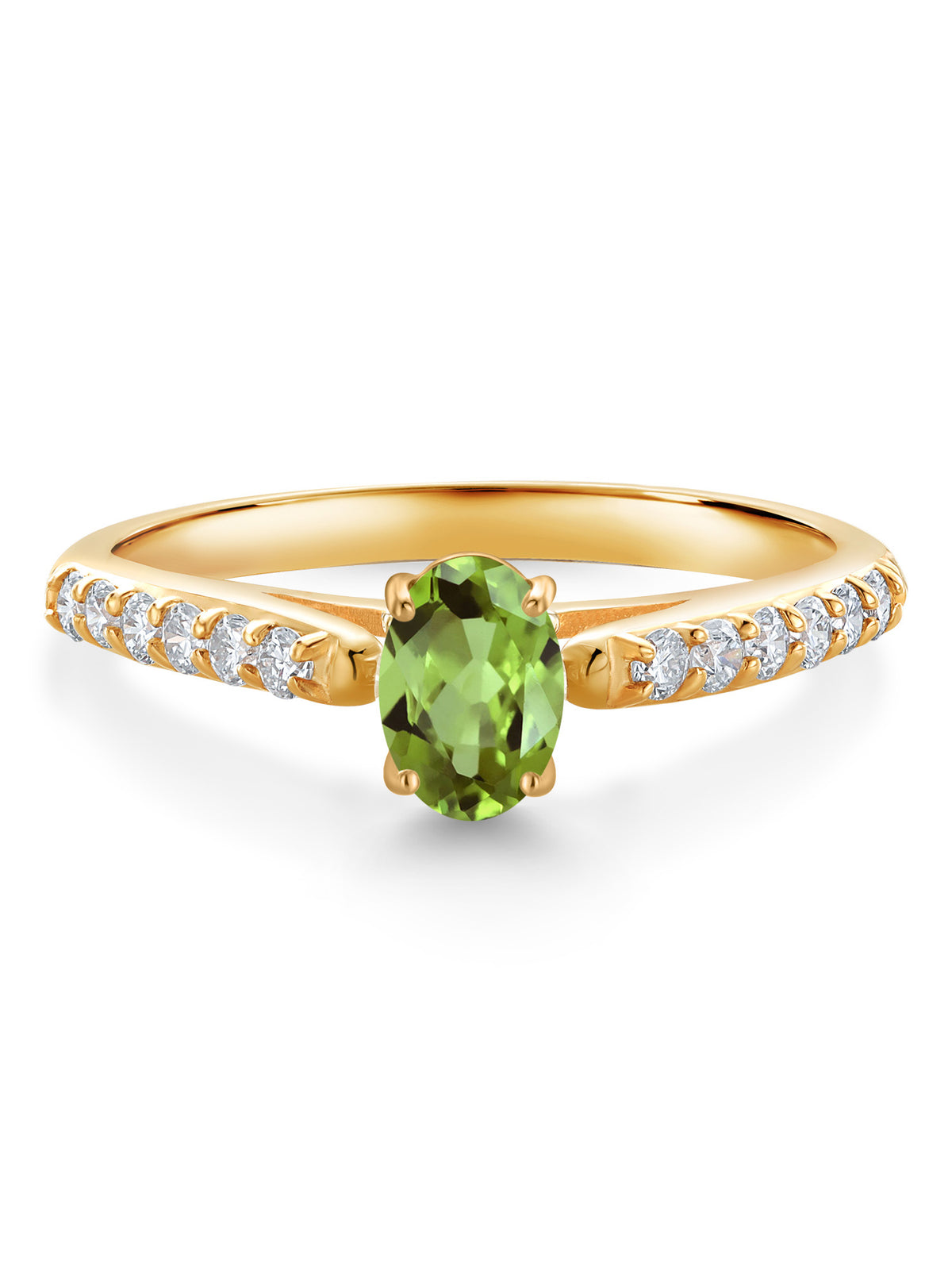 10K Yellow Gold Green Peridot and White Lab Grown Diamond Engagement Ring B127888