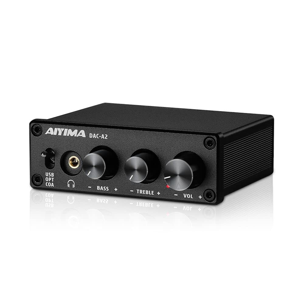 Headphone Amplifier DAC with Bass Treble Controls, PC-USB/Optical/Coaxial Inputs, RCA/3.5mm Output, Desktop Audio Converter Y373