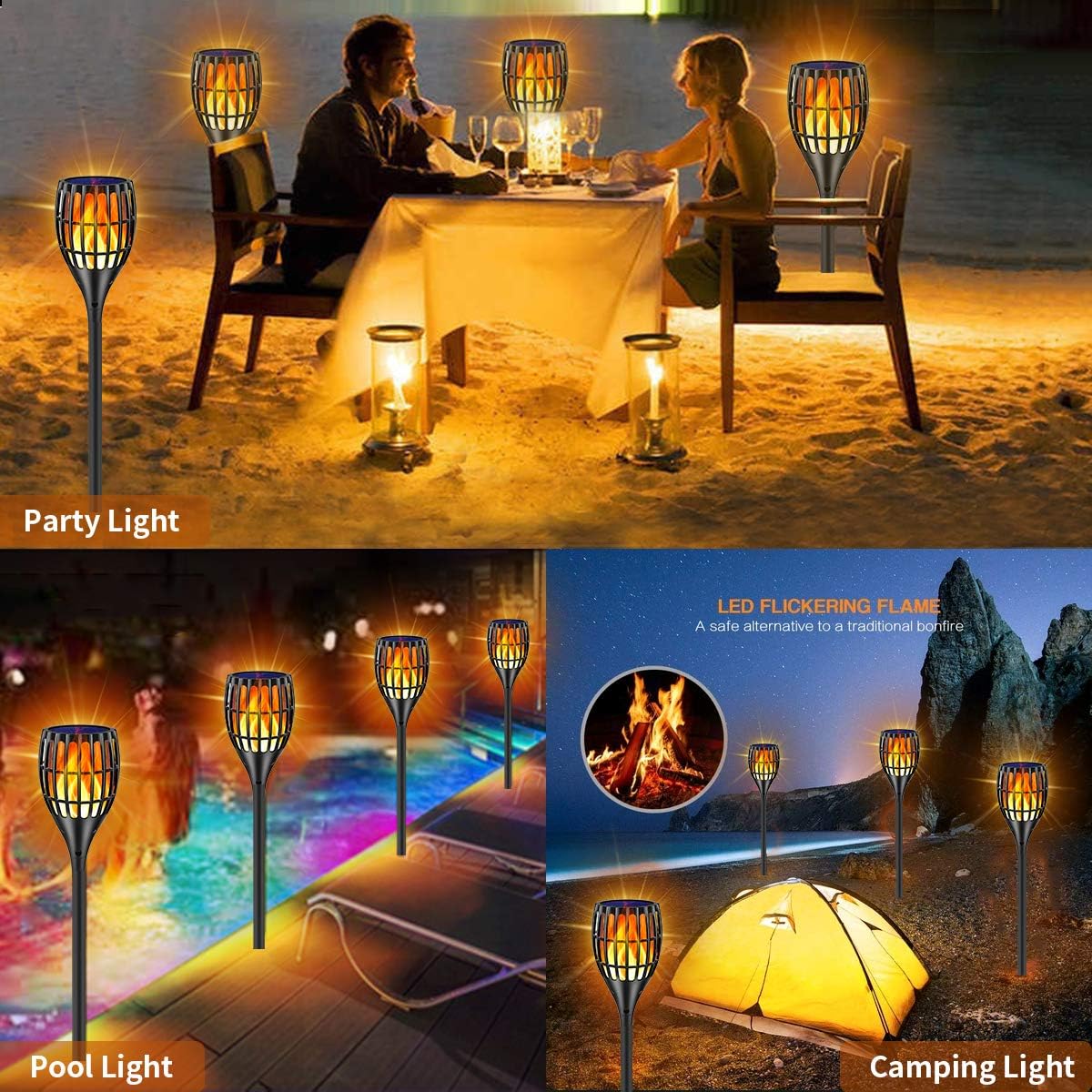 43 Flickering Flames Solar Torch Light, 4 Pack G9901