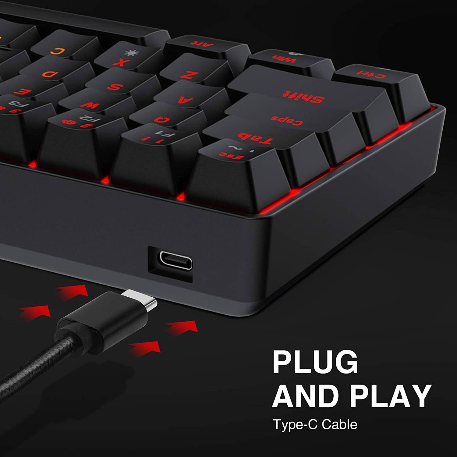 60% Compact Wired Type-C 61 Keys Mechanical Keyboard RGB Programmable 4800 dpi Mouse Combo L58434