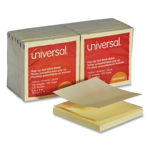 Yellow 3 X 3 Self-Stick Pop-Up Note Pads, 100-Sheet, 12/pack W1896