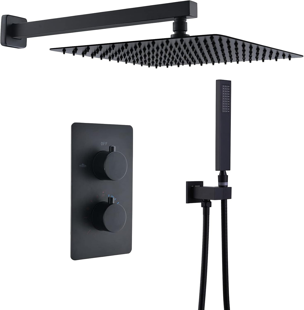 Matte Black Thermostatic Rain Shower Head Kit with Handheld Sprayer, Brass Valve Included K3428