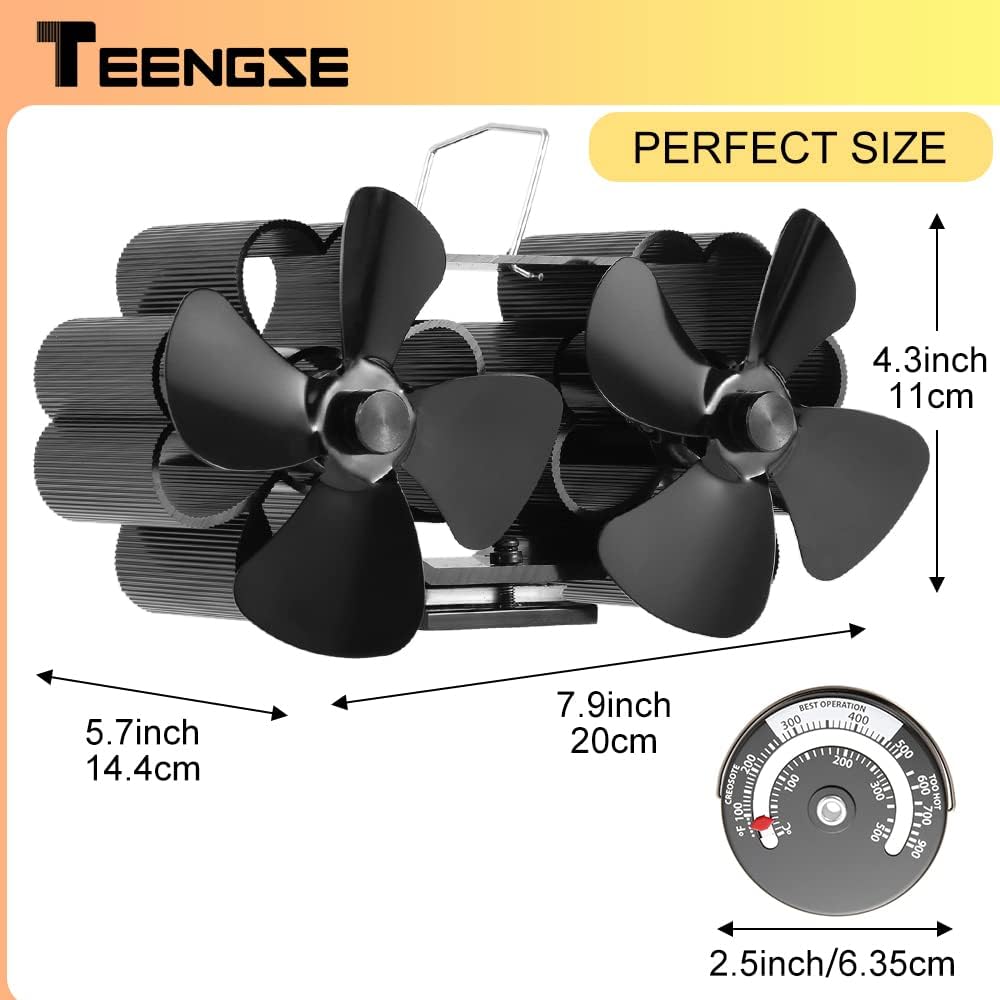 Heat Powered 8 Blade Wood Stove Fan, Black, Pack of 2 H3403