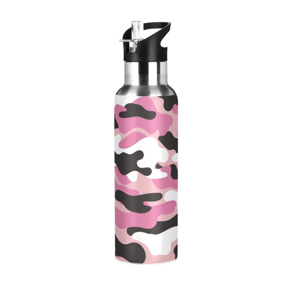 Camouflage Pink Insulated Stainless Steel Water Bottle with Straw Lid, 20 oz P87880