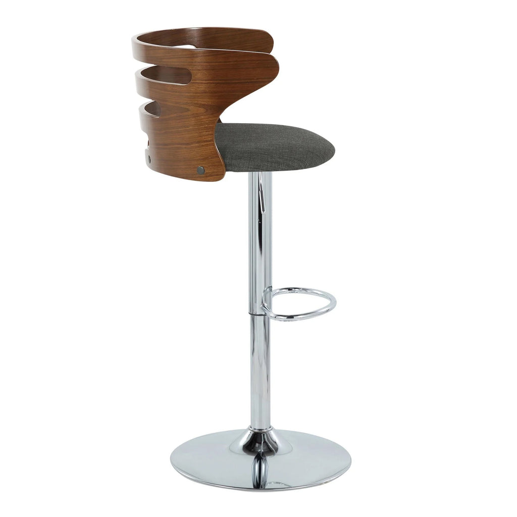 Walnut Wood and Charcoal Fabric Adjustable Barstool with Chrome Metal Base, Set of 2 O98519
