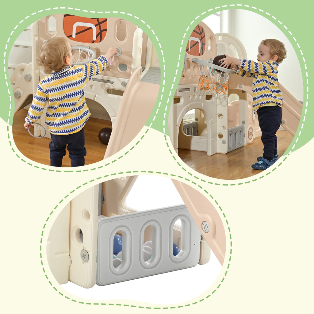 9 in 1 Kids Slide Playset with Basketball Hoop P82268