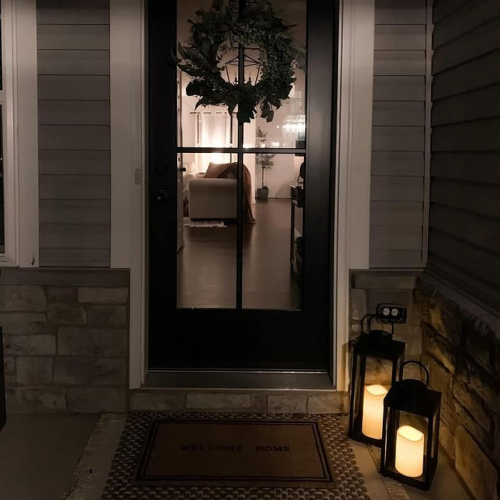 Large Outdoor Lantern with Solar Candle, 18 Inch Tall, Matte Black Metal Frame, Waterproof Flameless Pillar Candle O860205